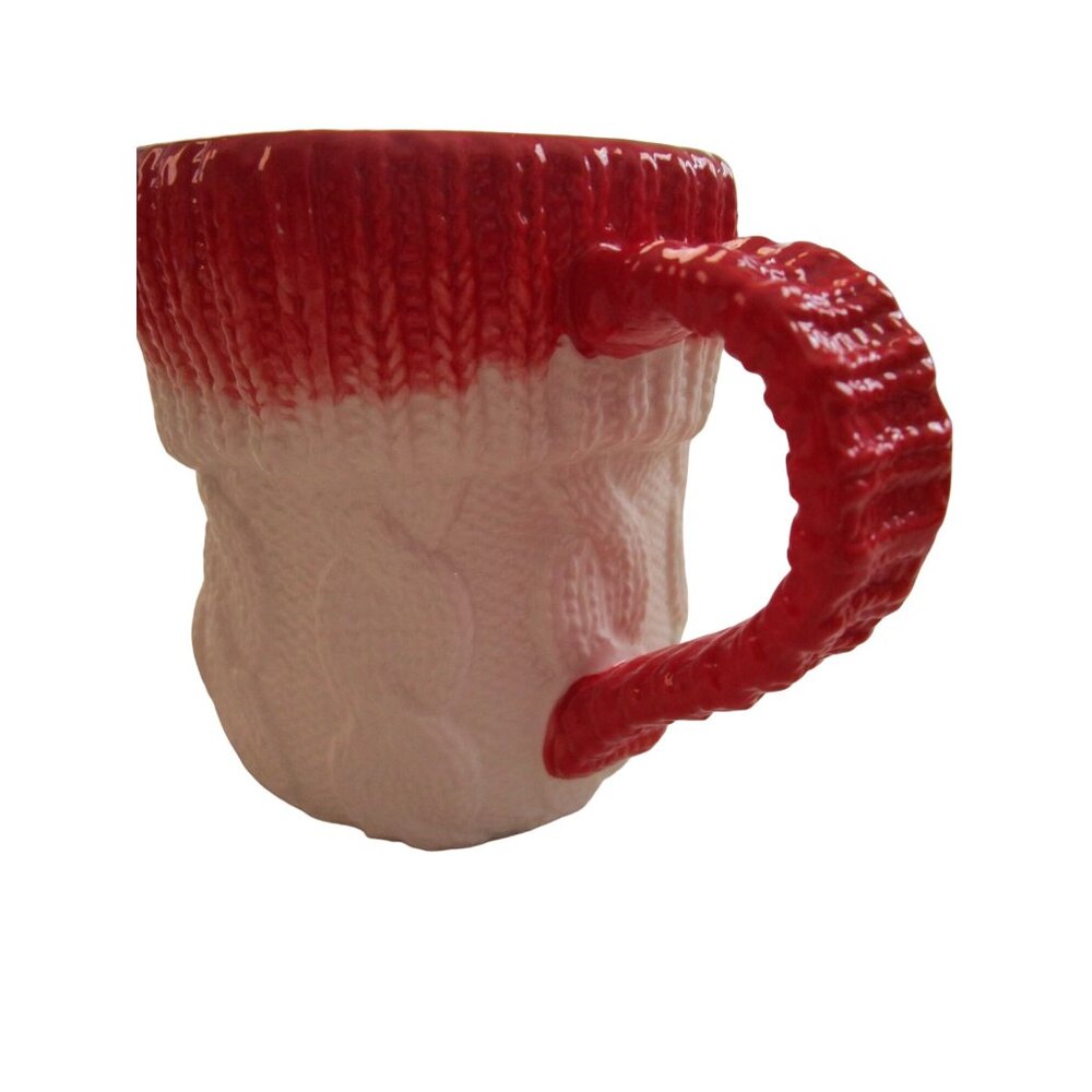 Anthropologie Christmas Cable Knit Ceramic Stocking Boot Mug Red White EUC - Picture 5 of 14